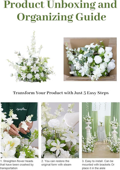 2pcs 21inch White Free Standing Flowers Ball Bouquet Artificial Rose Arrangements Balls for Wedding Centerpieces Tables Chair Aisle Runner Flowers Decor
