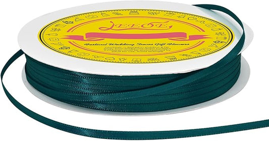 Double Face Teal Satin Thin Ribbon 1/8 inch X 100 Yards Polyester Teal Ribbon for Gift Wrapping Very Suitable for Weddings Party Hair Bow Invitation Decorations and More