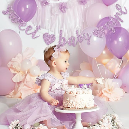 BEISHIDA Light Purple Glitter Girl Baby Banner,NO DIY, Pre-Strung Baby Gender Party Banner For Girls, Girls Shower Decorations,First Birthday Sweet party supplies