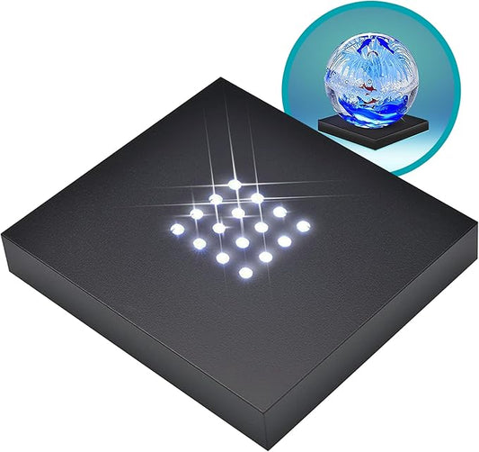16 White- Light LED Lighted Base for Glass Art - Crystal Display, Lighted Acrylic Base, Glass Vases for Centerpieces Stand, Matte Black