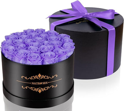 NATROSES 27 Piece Forever Preserved Roses in a Box, Preserved Flowers for Delivery Birthday, Flowers Gifts for Mothers Day, Violet
