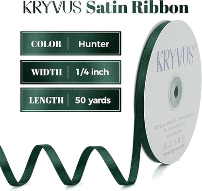 Hunter Green Satin Ribbon, Double Faced 1/4 Inch X 50 Yards Hunter Green Ribbon, Premium Satin Ribbon for Gift Wrapping, Crafts, Hair Bow Making, Sewing, Flower Bouquet, Wedding Party Decor