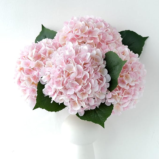 YalzoneMet 4Pcs Light Pink Silk Hydrangea Artificial Flower Big Blooms 20'' Long Stem Faux Hydrangea for Home Baby Shower Party Indoor Outdoor Wedding Table Centerpiece Spring Flower Decor
