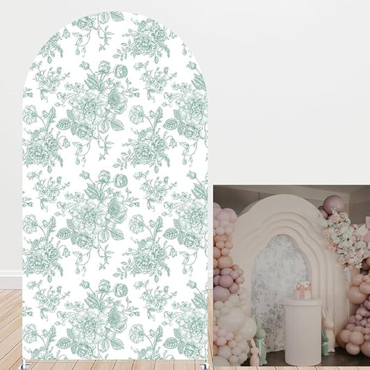 French Toile Arch Backdrop Cover Blue White Floral Baby Shower Birthday Party Elegant Vintage Theme Spandex Arch Stand Cover for Boys Newborn Celebration Tea Party Decor (G-4265,6FT)