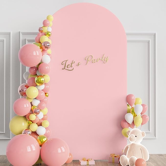 Wokceer 7.2FT Wedding Arch Cover Spandex Fitted Wedding Arch Stand Covers Round Top Blushing Pink Chiara Arch Cover for Birthday Party Ceremony Banquet Decoration