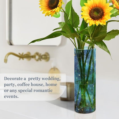 Flower Vase Clear Plastic Cylinder Vases Decor for Centerpieces Home Storage Office Weddings Watercolor Starry Sky Stars Blue 11.8 x 3.9 in