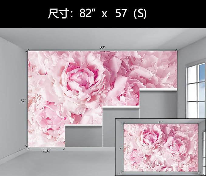 WFBHUA-Pink Floral Wallpaper Peel and Stick Peony Flower Self Adhesive Mural for Girl's Room Bedroom 82"x57"