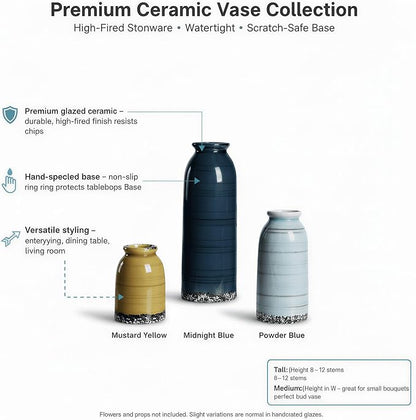 Ceramic Vase Set of 3, Farmhouse Rustic Decorative Vase for Home Decor, Modern Glazed Vase, Table Centerpiece for Living Room, Shelf, Bedroom, Kitchen (Colorful Cracks)