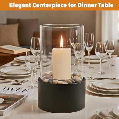 EastFlame Tabletop Hurricane Candleholder with Decorative Stones - Suitable for Dia 2.5" and Below Pillar Candles and Scented Candles, Gift for Dinner Table Centerpiece & Housewareming Gift