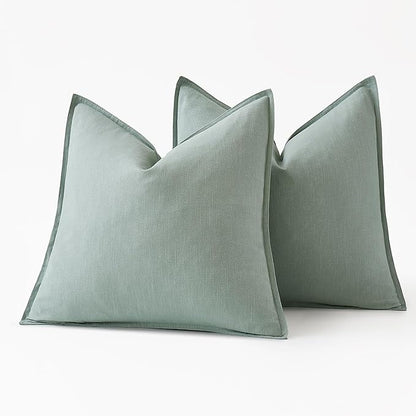 MIULEE Decorative Linen Euro Sham Pillow Covers 24x24 Aqua Green Boho Farmhouse Neutral Couch Throw Pillows for Bed Pack of 2 Accent Modern Pillowcase Summer Sofa Livingroom Home Decor