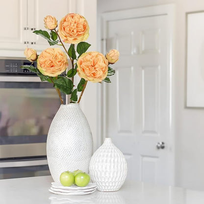 Real Touch Artificial Roses (Set of 3) – 23.6" Long Stem Yellow Garden Roses – Lifelike Faux Silk Flowers for Wedding Bouquets, Home Décor, Centerpieces & Floral Arrangements