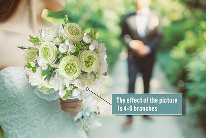 2 Bunches Green Peony Artificial Flowers for Decoration Faux Rose Fake Bouquet Silk Arrangements Table Centerpiece for Vase Cake Topper Bridal Baby Shower (2, Green White)
