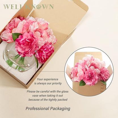 Artificial Flowers in Vase, Silk Peonies Bouquet for Vase with Faux Water, Fake Peony Flower Arrangement for Home Wedding Birthday Party Dining Table Centerpiece New Year Decor Mom's Gift (Pink)
