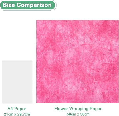 M METERXITY 20-Sheet Korean Cotton Wrapping Flower Paper, Waterproof Floral Wrapping Cotton Paper for Bouquets/Gift Packaging [Rose Red]