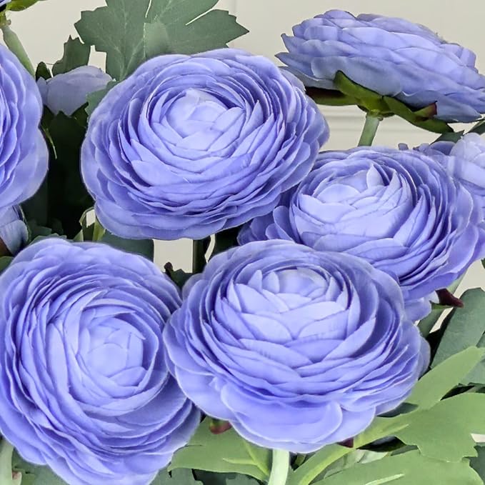 Artificial Ranunculus Flowers with Real Touch Stem, Silk Ranunculus Flowers (Blue, 10pcs)