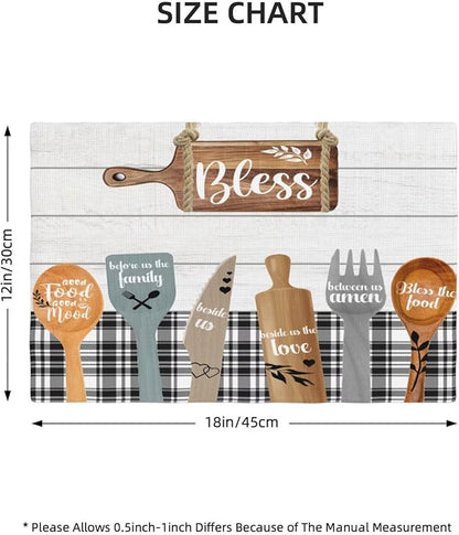 Fork Spoon Kitchen Table Placemats Set of 4 Retro Wooden Tableware Print Placemat Indoor Outdoor Party Home Desktop Dining Room Decoration 12x18 Inch