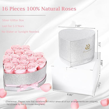 Flowers for Delivery, 16 Pink Forever Roses in a Box, Preserved Flowers Anniversary Mothers Day Birthday Valentines Day Gifts for Women Mom Wife Girlfriend Her Grandma
