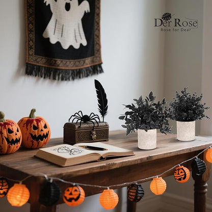 Der Rose 3 Pack Black Fake Plants Artificial Eucalyptus Plants Topiaries for Halloween Decorations Bathroom Accessories Home Office Desk Farmhouse Room Table Shelf Decor(Black)