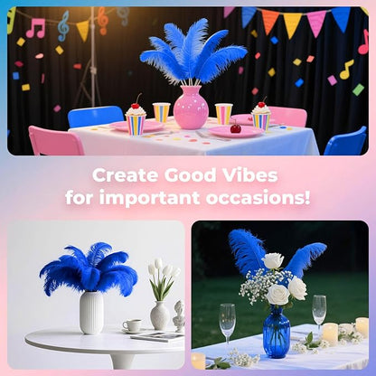 Piokio 10 pcs Natural Blue Ostrich Feathers 14-16 inch(35-40 cm) Bulk for Wedding Party Decoration Gatsby Decorations