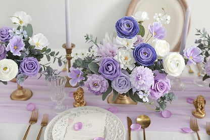 YYHUAWU Artificial Flowers Combo Set Purple Fake Flower Leaf Box with Stems for DIY Wedding Bouquets Centerpieces Flower Arrangements Decorations Baby Shower Party Home Decorations
