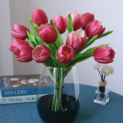 Buart Wine red Tulip Flowers Artificial Luxury Big Tulip Valentine's Day Mother's Day Easter Home Kitchen Wedding Decorations(11pcs)