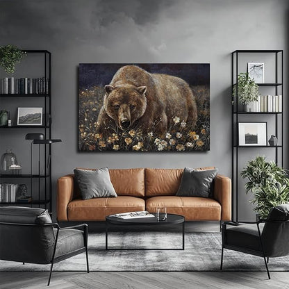 LEVERUP Large Nature Wall Art Bear Canvas Wall Pictures Colorful Home Decor for Living Room Bedroom Hotel 32×48 Inch Modern Hallway Decorations
