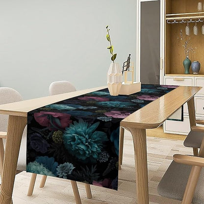 Gothic Flowers Table Runner,Vintage Garden Floral Prints Table Runner for Home Kitchen Table Dining Indoor Outdoor Party Decor 13x60 Inch
