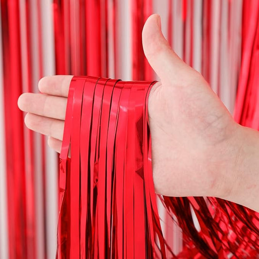 3 Pack 3.3x8.2 Feet Red Foil Fringe Backdrop Curtains, Tinsel Streamers Birthday Party Decorations, Fringe Backdrop for Graduation, Baby Shower, Gender Reveal, Disco Party