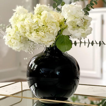 Willowy 7.5 Inch Large Black Ceramic Vase with Glossy Finish - Black Vases for Centerpieces, Vases for Home Decor, Round Gothic Vase for Flowers
