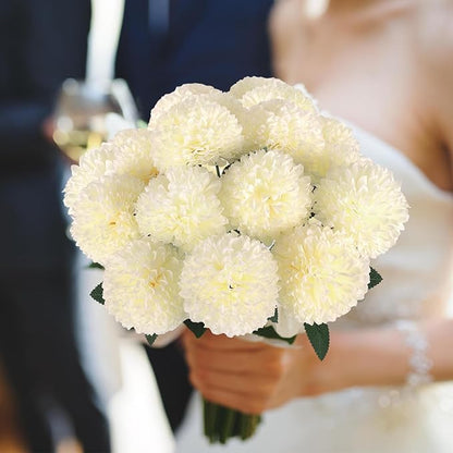 Hananona 12 Pcs Artificial Chrysanthemums Flowers Ball Flower, Fake Mums Flowers White Silk Flowers for Spring Home Decor Indoor Floral Arrangement Table Centerpiece (12, White)