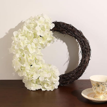 Veryhome 20Pcs White Hydrangea Artificial Flowers, Ivory Faux Hydrangea Flowers, Silk Flowers Heads with Stems, Fake Hydrangeas for Home Decor Wedding Party Centerpieces DIY Floral Arrangements