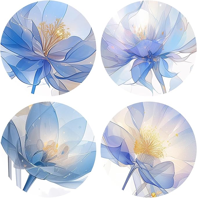 Pankila Blue Flickering Flower Abstract Canvas Wall Art Floral Poster Modern Flowers Pictures Wall Decor for Living Room Bedroom Bathroom Home Decorations Framed Artwork (16''W x 16''H x 4)