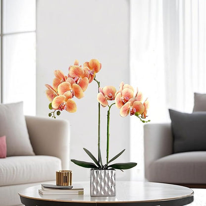 Artificial Orchids Silver Vases Orchids Artificial Flowers Orange Orchid Height 20 inches