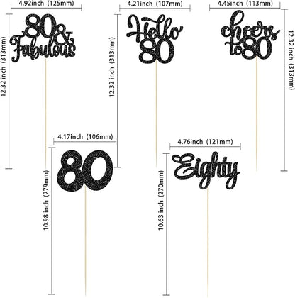 Gyufise 15Pcs 80th Birthday Centerpiece Sticks Eighty Happy 80th Table Flower Centerpieces Sticks Cheers to 80 Floral Decorations for 80th Birthday Party Centerpieces Supplies Black