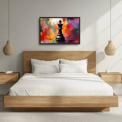 King Chess Large Wall Art Framed Colorful Wall Decor for Living Room Chess Pictures Oversized Canvas Print Painting Modern Extra Large Framed Artwork for Bedroom Office Home Decor 36"x24"