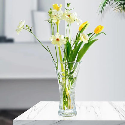 kanpura 9 Inch Glass Vases for Flowers Thickened 2.3 lb Large Flower Vase for Christma Tables Centerpieces Clear Rose Vases for Wedding Reception, Home Decor, Housewarming Gift(Heavy Duty)