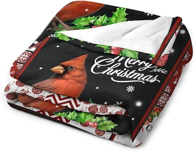 Cardinal Bird Christmas Blanket - Cardinal Gifts Throw for Kids Adults - Soft Warm Cozy Fleece for Couch Sofa Bed 50"x60"