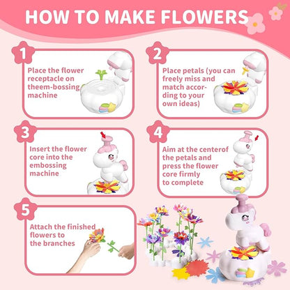 RISUNTOY Kids Flower Press Kit-DIY Fabric Flower Craft Kits with 110 Petals 30 Centers Stems Buds,5 Wraps & Tapes,STEM Bouquet Toys Compatible with Flower Maker,Christmas Birthday Gifts for Kids 3+