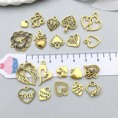 WOCRAFT 60pcs Antique Gold Heart Valentine's Day Wedding Charms for Jewelry Making Sets DIY Necklace Bracelet Keychain Crafting Charms Kit Craft Supplies (SN918)
