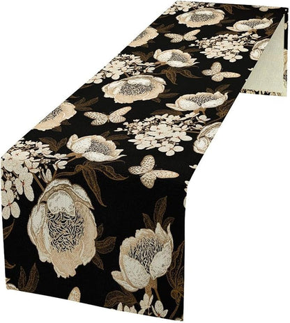 Watercolor Peony Table Runner, Modern Kitchen Dining Room Bohemian Floral Tabletop Decoration for Kitchen Cafe 13x60 Inch