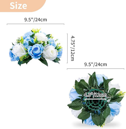 NUPTIO Flower Centerpieces for Wedding Tables: Blue & White Artificial Flower Ball Arrangement for Weddings Party - 2 Pcs Fake Floral Rose for Birthday Bridal Shower Decorations