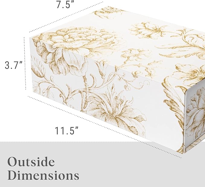 Luxury Keepsake Gift Box | Gold Floral Decorative Boxes with Magnetic Lids for Presents, Wedding Memory Box, and Bridal Gifts. 11.5" x 7.5" x 3.5"