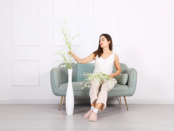 Leewadee Decorative Tall Floor Vase for Living Room Decor, 26 inches, White, Resin