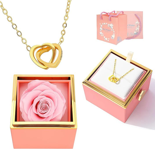 ‌TINGKU Eternal Real Rose Gift Box for Women, Preserved Rose with Customized Name Engraved Heart Necklace, Personalized Romantic Gift for Wife, Girlfriend, Mom, Mother's Day Love Keepsake