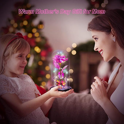 Pusuny Christmas Rose Gifts for Women Birthday Gift Galaxy Glass Rose Forever Eternal Crystal Flower Light Up Roses in Glass Dome with Butterfly Xmas Gifts for Women Mom Grandma Wife Her Sister Pink