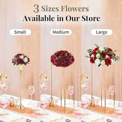 NUPTIO Artificial Flower Centrepieces for Tables - 10 Pcs Burgundy & Dusty Rose & Creamy White Fake Flowers Roses Balls 9.5in Diam - Silk Faux Rose Arrangement for Wedding Party Table Decor