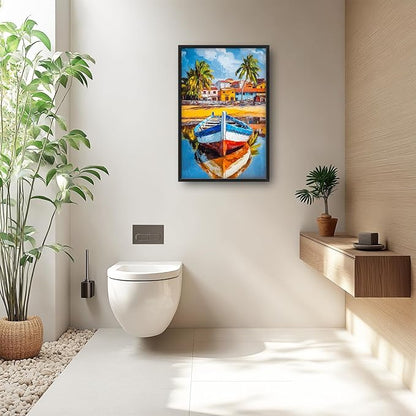 Colorful Boat Wall Art Large Tropical Coastal beach Pictures Wall Decor nautical seaside Canvas Prints Graffiti summer vacation painting Framed Artwork for bathroom Bedroom Living Room 24"x36"