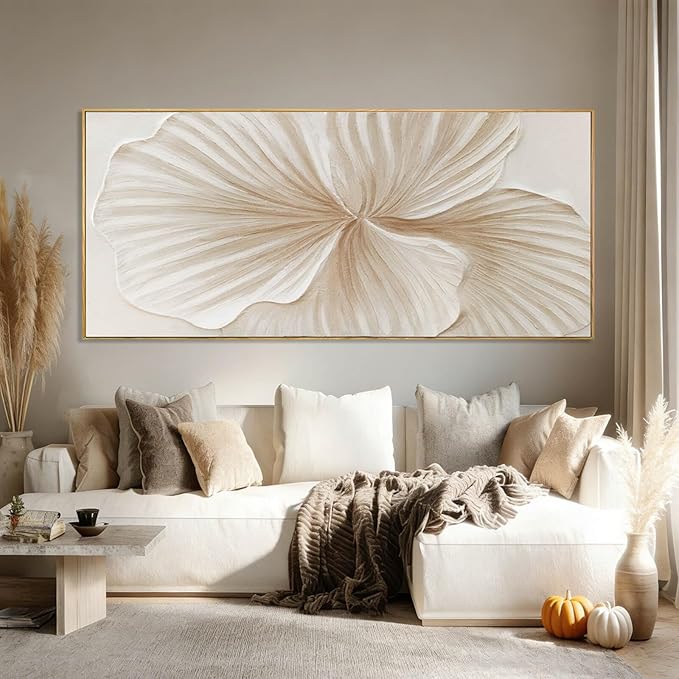 WINKAILIN White and Gold Wall Art Abstract Flower Painting Modern 32x70 Extra Large Canvas Artwork Minimalist Wall Decor for Bedroom Living Room Office Home