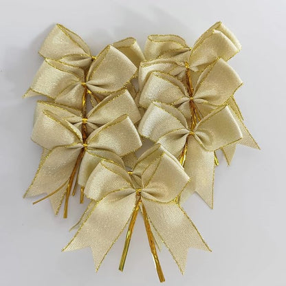 50pcs 3-1/2" White Gold Bows with Twist Ties for Gift Wrapping Packing Christmas Decoration (W.Gold)