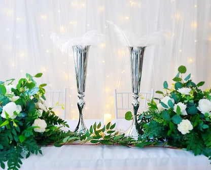 LoveCat 10pcs of Metal Trumpet Silver Vases for Table Centerpieces, Anniversary Celebration Wedding Party Dinner Table Centerpieces, Wedding Decorations, 21.9in/55.5cm Tall Minimalism Vases